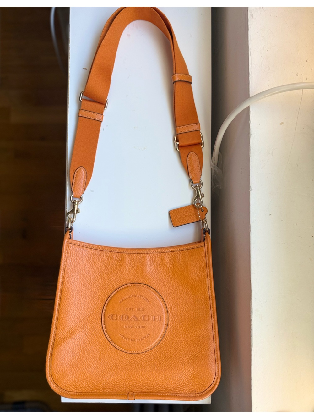 Coach Pebbled Leather Shoulder Bag in Burnt Orange